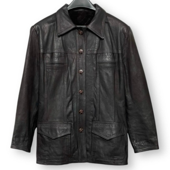 Vintage 80s Camyr Button Front Western Leather Coat Size M Chocolate Brown - Picture 1 of 11
